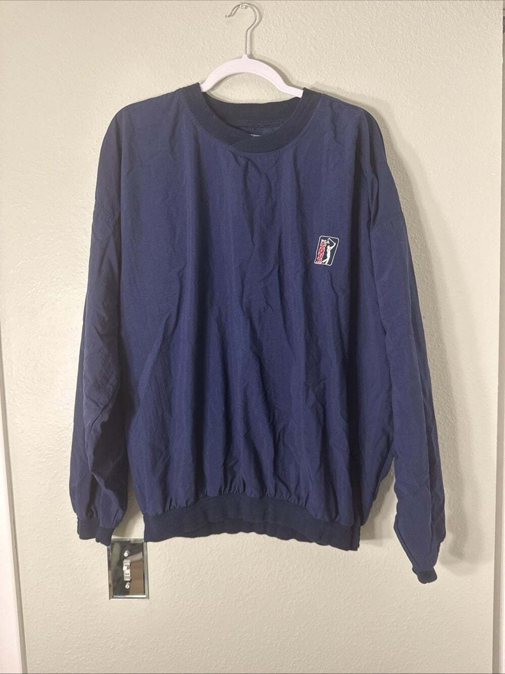 Vintage 90s PGA Tour Jacket Mens One Size Navy Golf Nylon Pullover Windbreaker